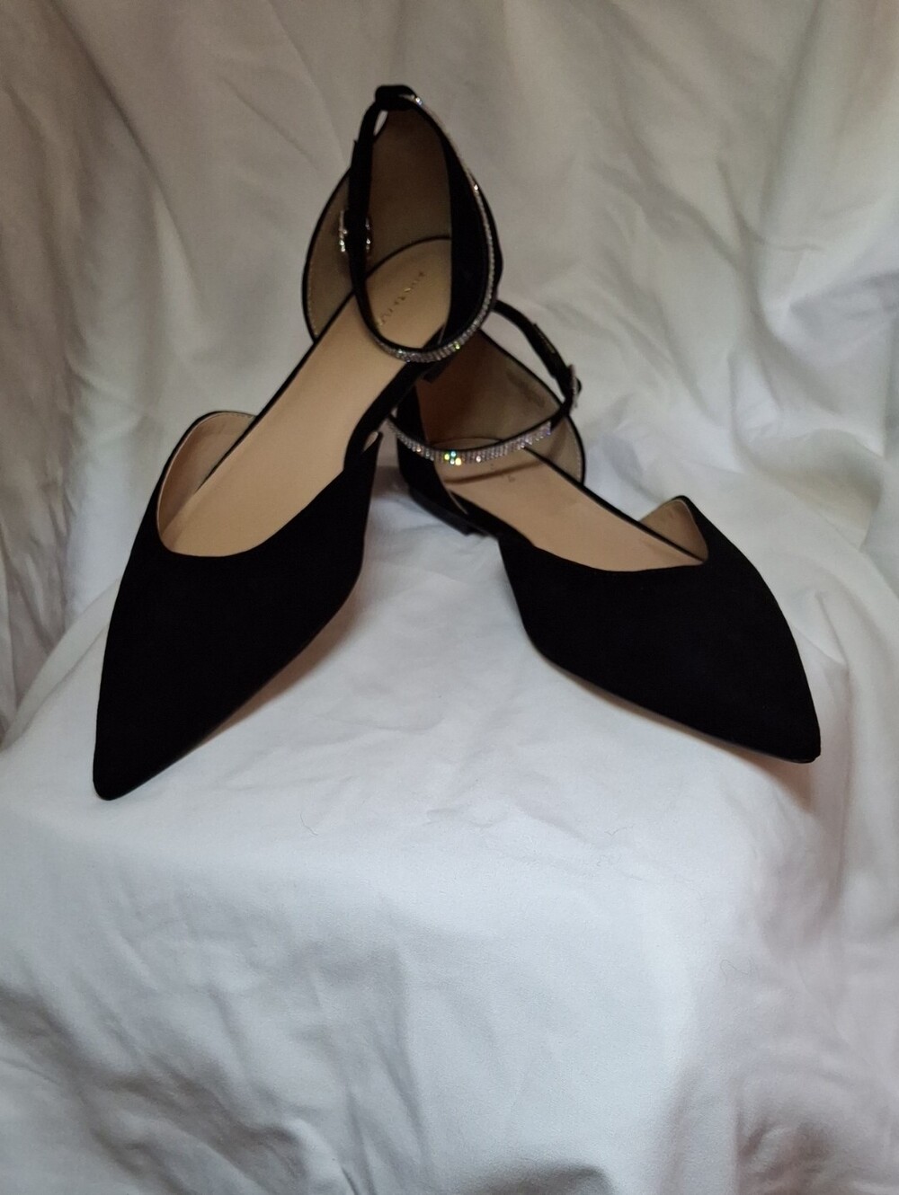 Ann Taylor Black Pointed D'Orsay Flats with Ankle Strap